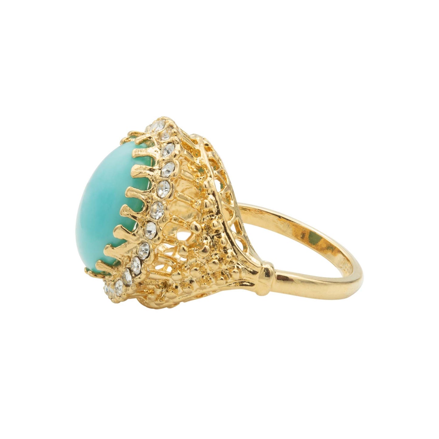 Vintage Edwardian Style Turquoise Bead & Clear Crystal Ring – 18k Gold Electroplated jewelry image 1