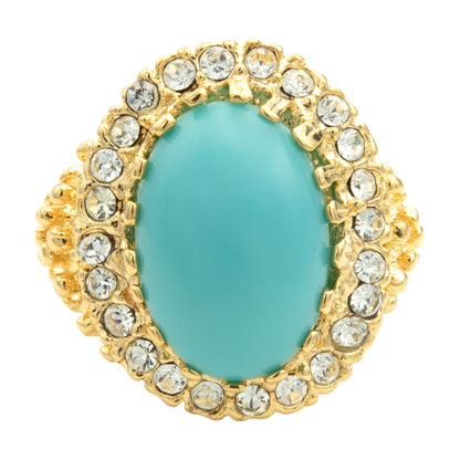 Vintage Edwardian Style Turquoise Bead & Clear Crystal Ring – 18k Gold Electroplated jewelry image 1