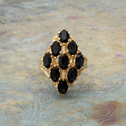Vintage Black Austrian Crystal Cocktail Ring - 18k Gold Electroplated Art Deco Style #R284 jewelry image 1