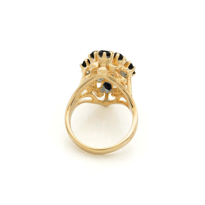 Vintage Black Austrian Crystal Cocktail Ring - 18k Gold Electroplated Art Deco Style #R284 jewelry image 1