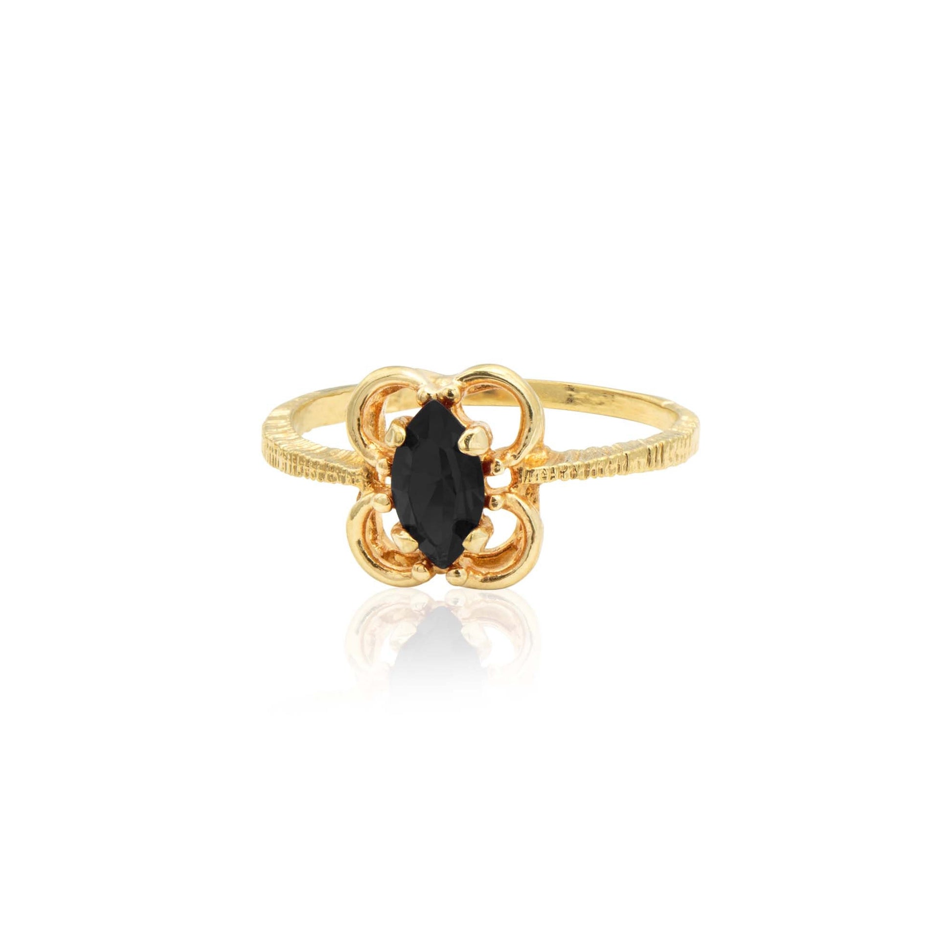 Vintage Jet Black Marquise Austrian Crystal Ring – 18k Yellow Gold Electroplated – Made in USA jewelry image 1