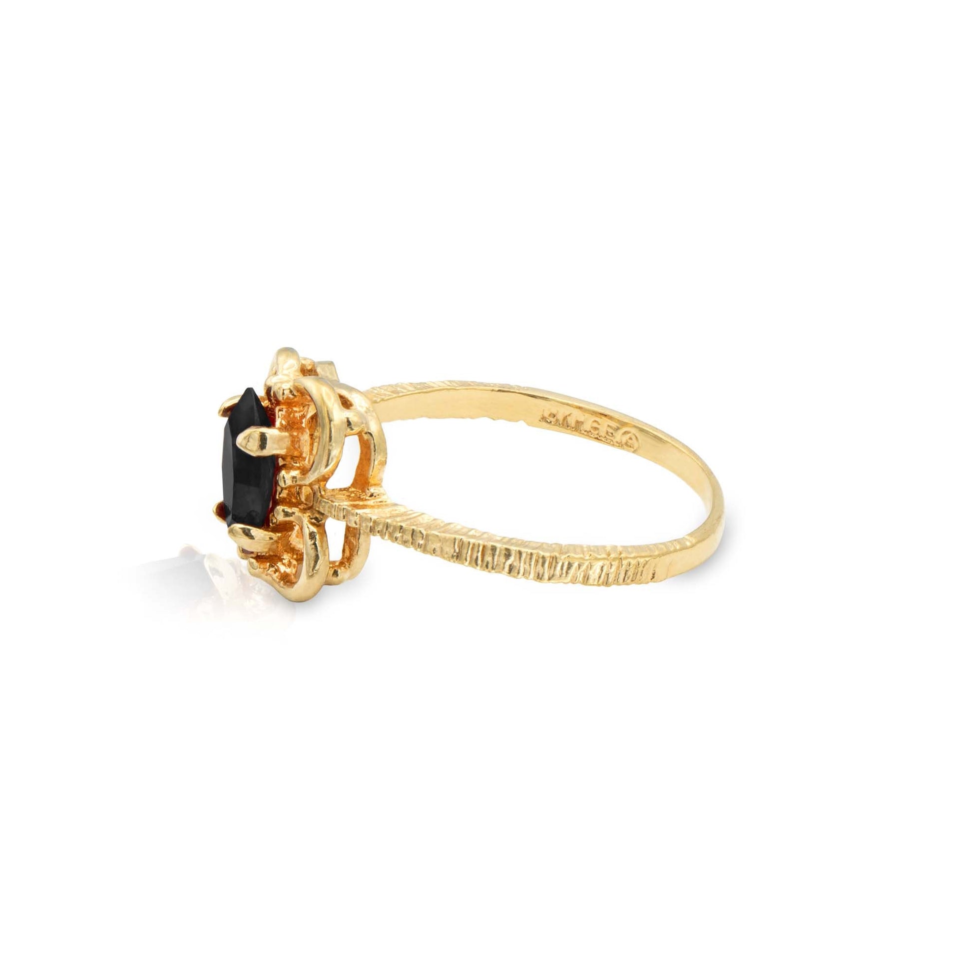 Vintage Jet Black Marquise Austrian Crystal Ring – 18k Yellow Gold Electroplated – Made in USA jewelry image 1