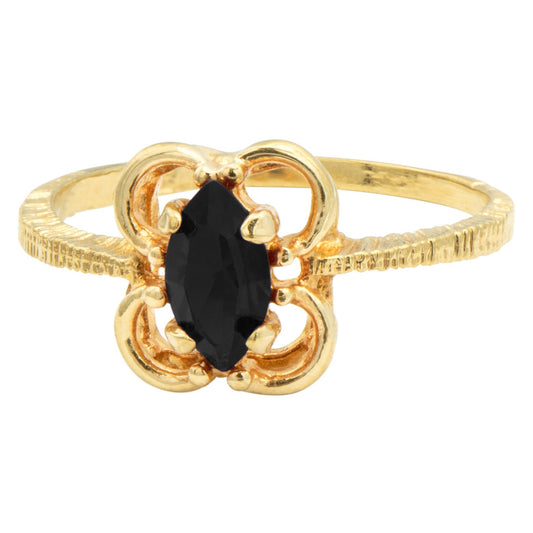 Vintage Jet Black Marquise Austrian Crystal Ring – 18k Yellow Gold Electroplated – Made in USA jewelry image 1