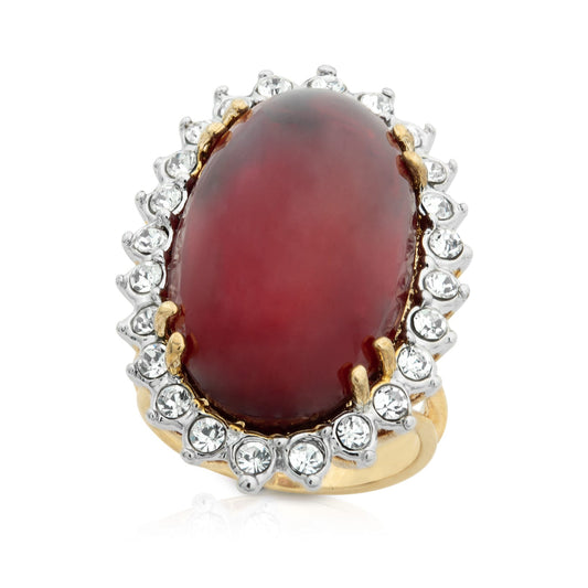 Vintage 1970s Ruby Crystal Cocktail Ring – 18k HGE Gold Plated, Made in USA jewelry image 1