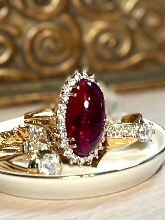 Vintage 1970s Ruby Crystal Cocktail Ring – 18k HGE Gold Plated, Made in USA jewelry image 1