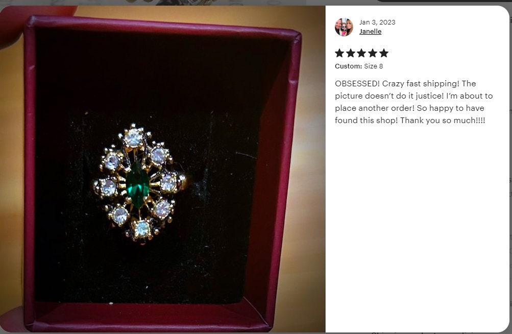 Vintage Emerald Green and Clear Austrian Crystal Ring – 18kt Antiqued Gold Electroplated jewelry image 1