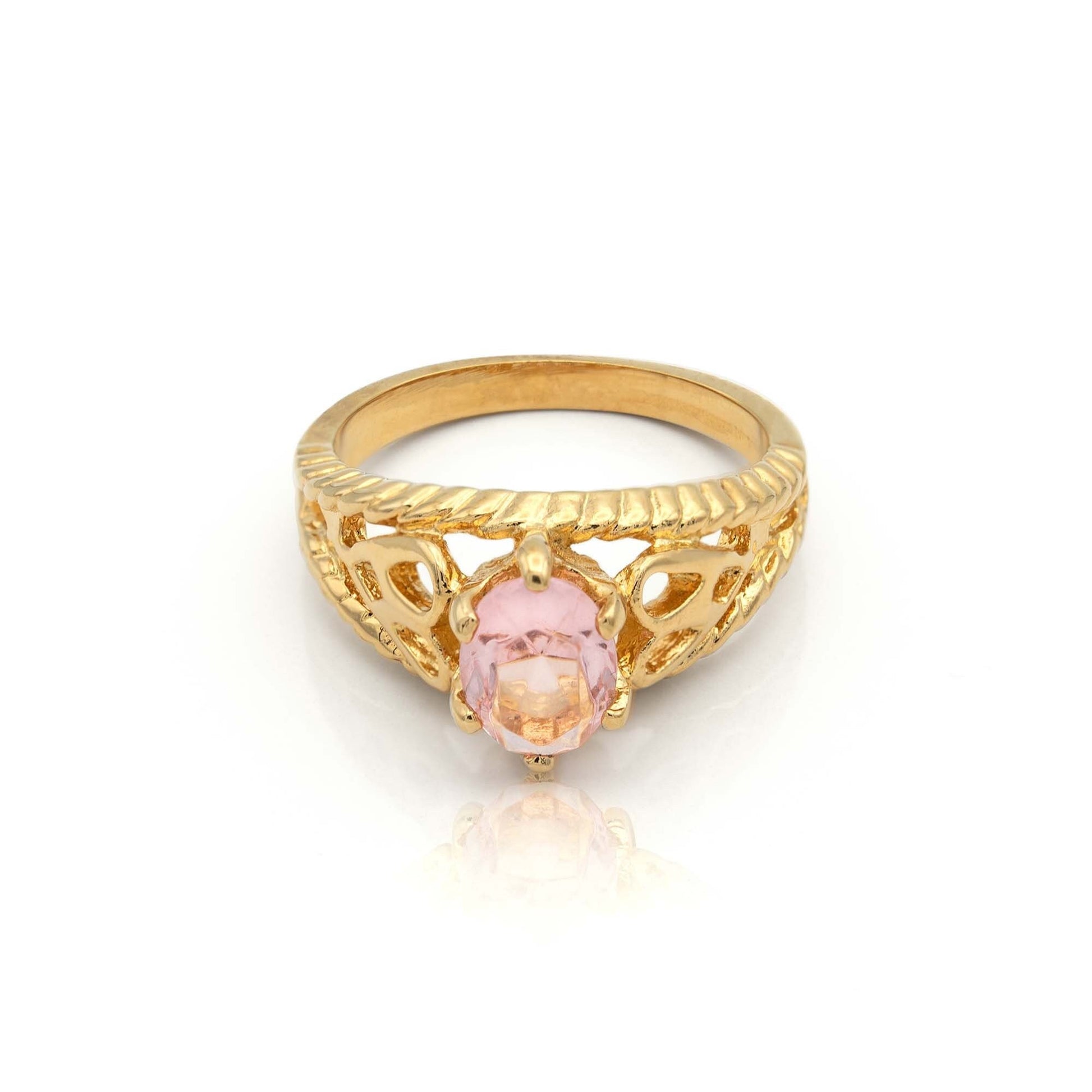 Elsie Pink Tourmaline Crystal 18k Gold Electroplated Filigree Cocktail Ring jewelry image 1