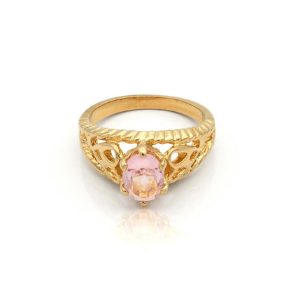 Elsie Pink Tourmaline Crystal 18k Gold Electroplated Filigree Cocktail Ring jewelry image 1
