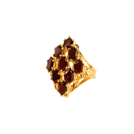 Vintage Garnet Austrian Crystal Cocktail Ring – 18k Yellow Gold Electroplated, Made in USA jewelry image 1