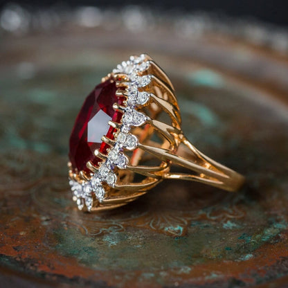 Vintage Ruby and Clear Austrian Crystal Cocktail Ring – 18k Gold Electroplated, Made in USA jewelry image 1