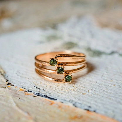 Vintage 1980s Genuine Emerald 18k Gold Electroplated Triple Band Ring Made in USA jewelry image 1