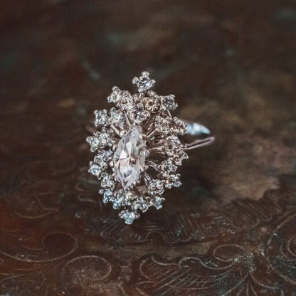 Vintage Marquise Clear Crystal Cocktail Ring - 18kt Yellow Gold Electroplated jewelry image 1