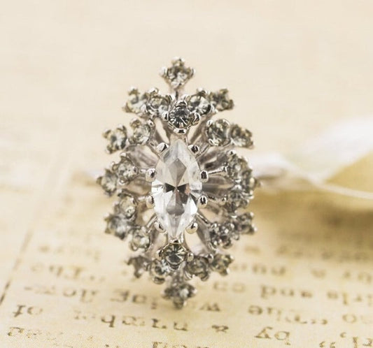 Vintage Marquise Clear Crystal Cocktail Ring - 18kt Yellow Gold Electroplated jewelry image 1
