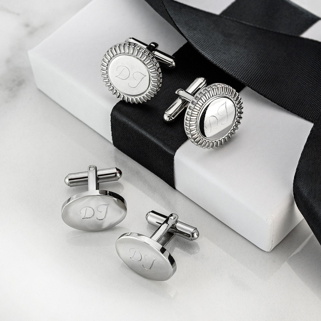 Engravable Oval Stainless Steel Cufflinks - Personalized Monogram Initials jewelry image 1