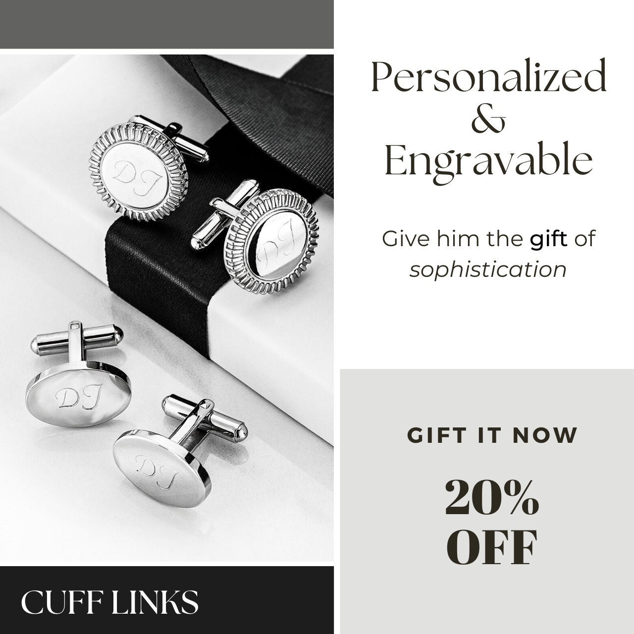 Engravable Oval Stainless Steel Cufflinks - Personalized Monogram Initials jewelry image 1