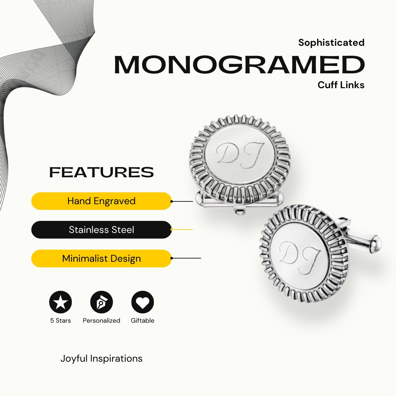 Engravable Oval Stainless Steel Cufflinks - Personalized Monogram Initials jewelry image 1