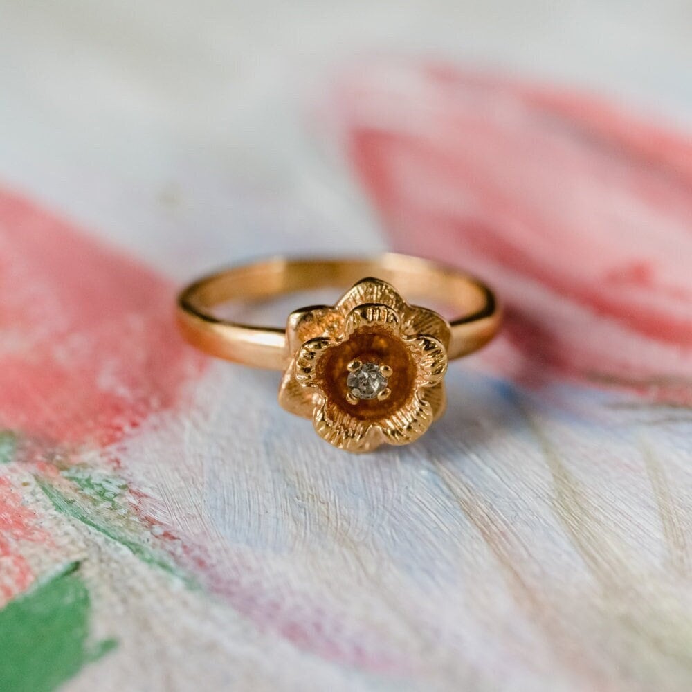 Vintage Flower Ring with Clear Austrian Crystal - 18k Gold Electroplated jewelry image 1