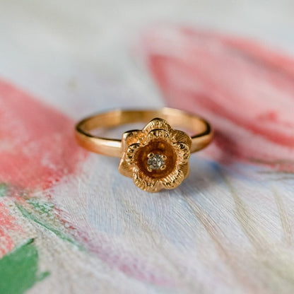 Vintage Flower Ring with Clear Austrian Crystal - 18k Gold Electroplated jewelry image 1