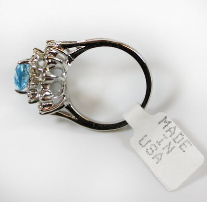 Vintage Victorian Style Aquamarine Austrian Crystal Cocktail Ring - 18k Gold Electroplated jewelry image 1