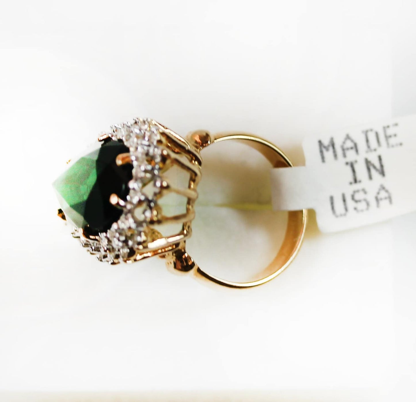 Victorian Style 18k HGE White Gold Cocktail Ring with Emerald Green and Black Austrian Crystals #R212 jewelry image 1
