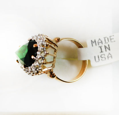 Victorian Style Emerald Austrian Crystal Cocktail Ring - 18k White Gold Electroplated jewelry image 1