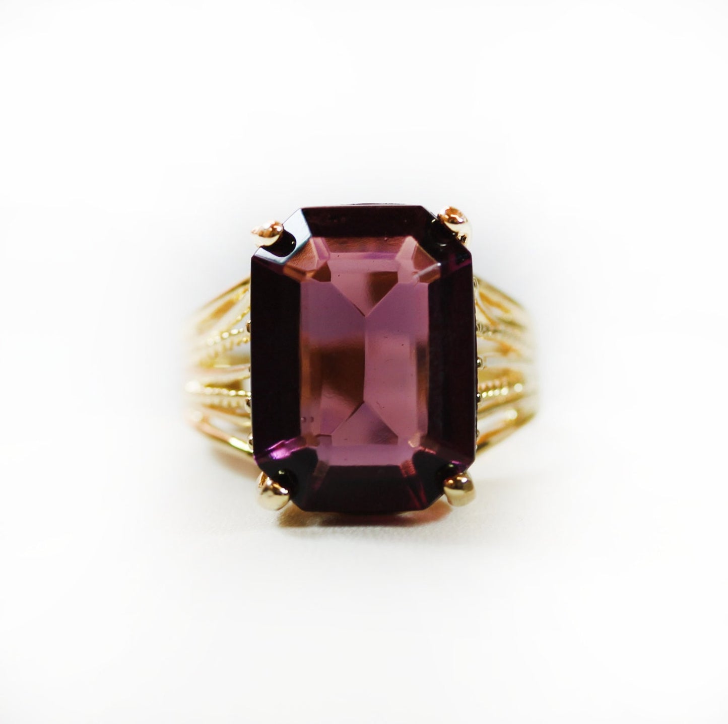 Vintage 1970s 18K Gold Electroplated Cocktail Ring with Emerald Cut Amethyst Austrian Crystal jewelry image 1