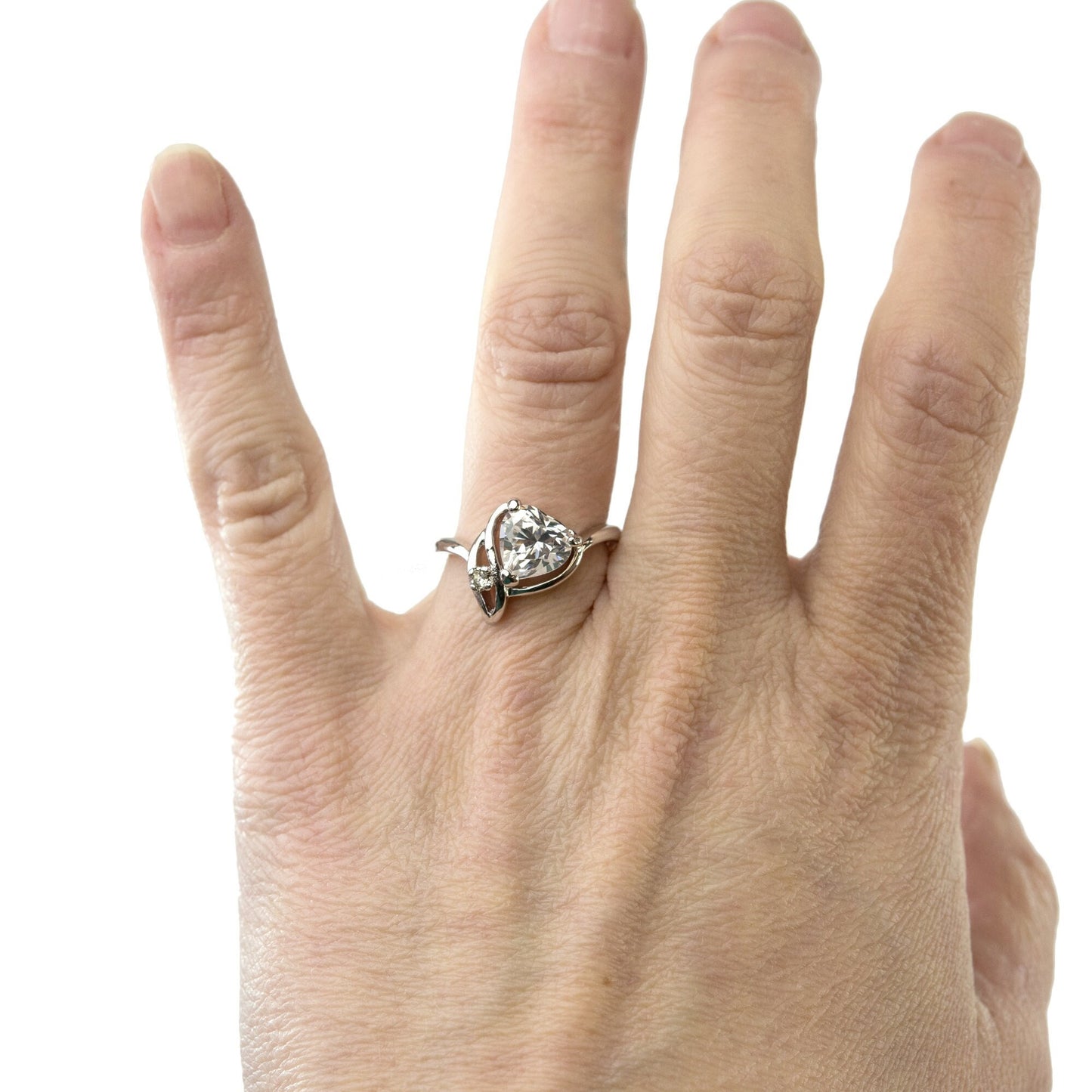 Vintage Heart Shaped Cubic Zirconia Ring - 18k White Gold Electroplated - Made in USA jewelry image 1