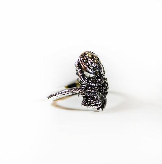 Vintage Genuine Marcasite Rose Ring – 18k Gold Electroplated, Made in USA jewelry image 1