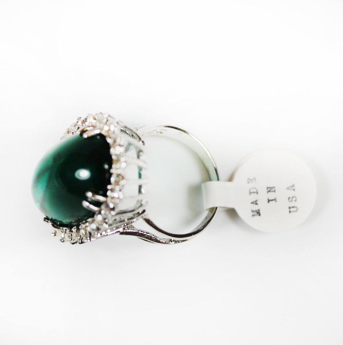 Vintage Emerald Green Cabochon Crystal Cocktail Ring - 18kt Yellow Gold Electroplated with Clear Austrian Crystals jewelry image 1