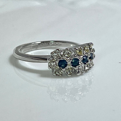 Vintage 1970s Sapphire and Clear Austrian Crystal Cluster Ring - 18k White Gold Plated jewelry image 1
