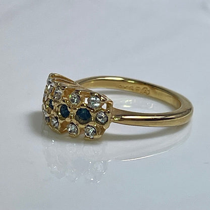 Vintage 1970s Sapphire Blue and Clear Austrian Crystal Cluster Ring - 18k Gold Electroplated - Made in USA jewelry image 1
