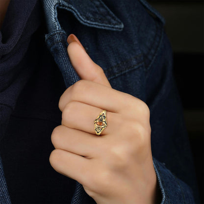 Vintage Siam Red Marquise Crystal Ring - 18k Gold Electroplated Antiqued Floral Design - Made in USA jewelry image 1