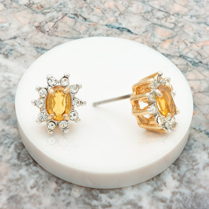 Vintage 18k Gold Electroplated Light Topaz & Clear Austrian Crystal Post Earrings jewelry image 1