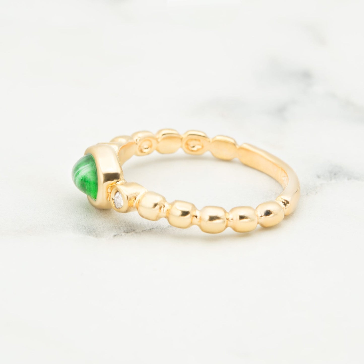 Vintage 1980s Peridot Green Cabochon & Clear Crystal 18kt Gold Electroplated Ring jewelry image 1
