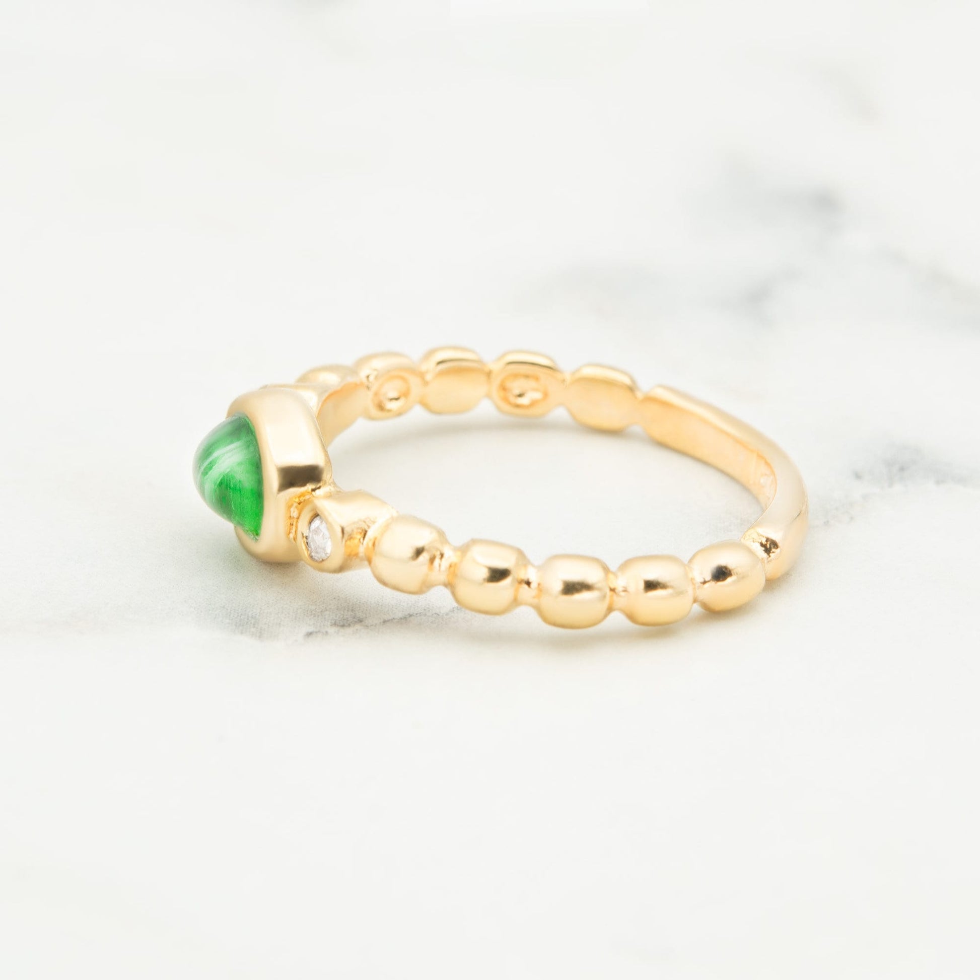 Vintage 1980s Peridot Green Cabochon & Clear Crystal 18kt Gold Electroplated Ring jewelry image 1