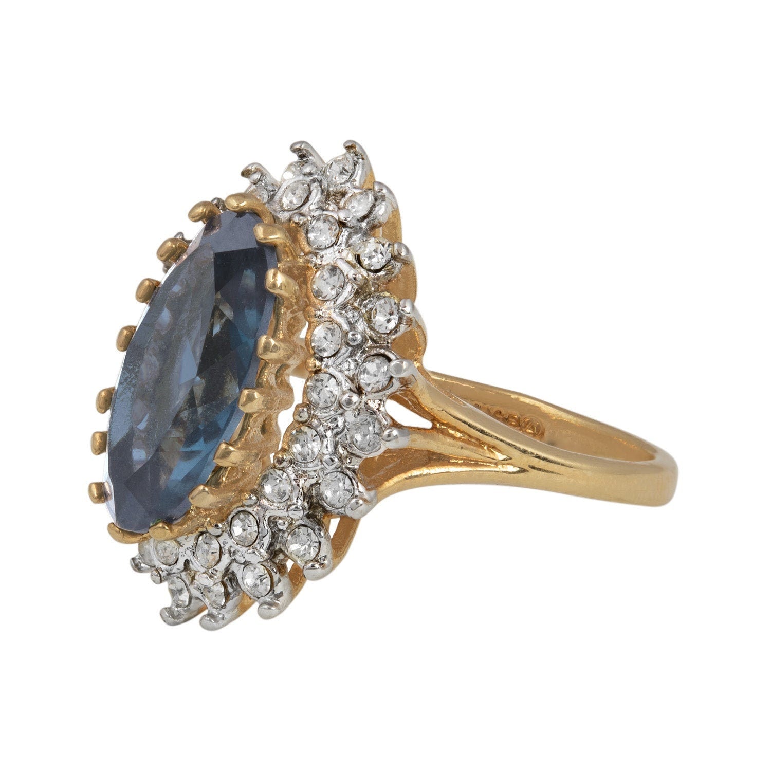 Vintage Sapphire Austrian Crystal Cocktail Ring - 18k Gold Electroplated jewelry image 1