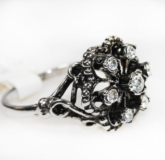 Vintage Filigree Ring with Clear Austrian Crystals - 18k White Gold Electroplated jewelry image 1