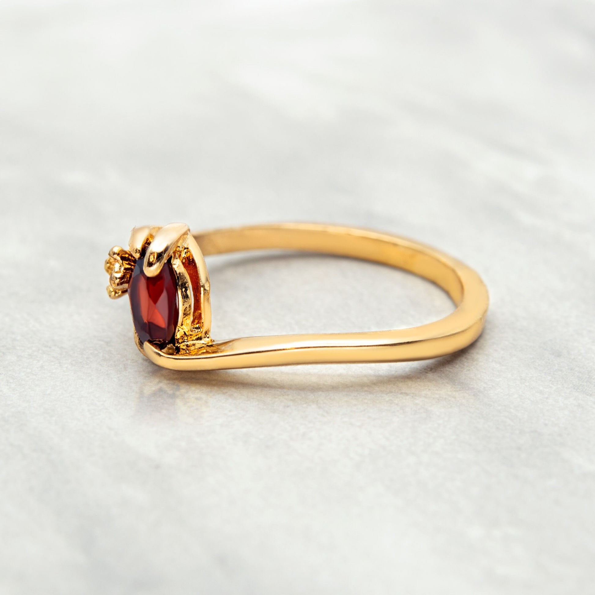 Vintage Genuine Ruby Cabochon and Clear Austrian Crystal Ring - 18k Gold Electroplated jewelry image 1