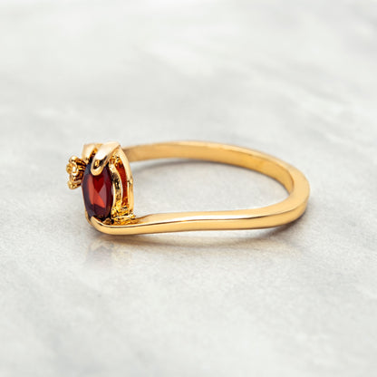 Vintage Genuine Ruby Cabochon and Clear Austrian Crystal Ring - 18k Gold Electroplated jewelry image 1