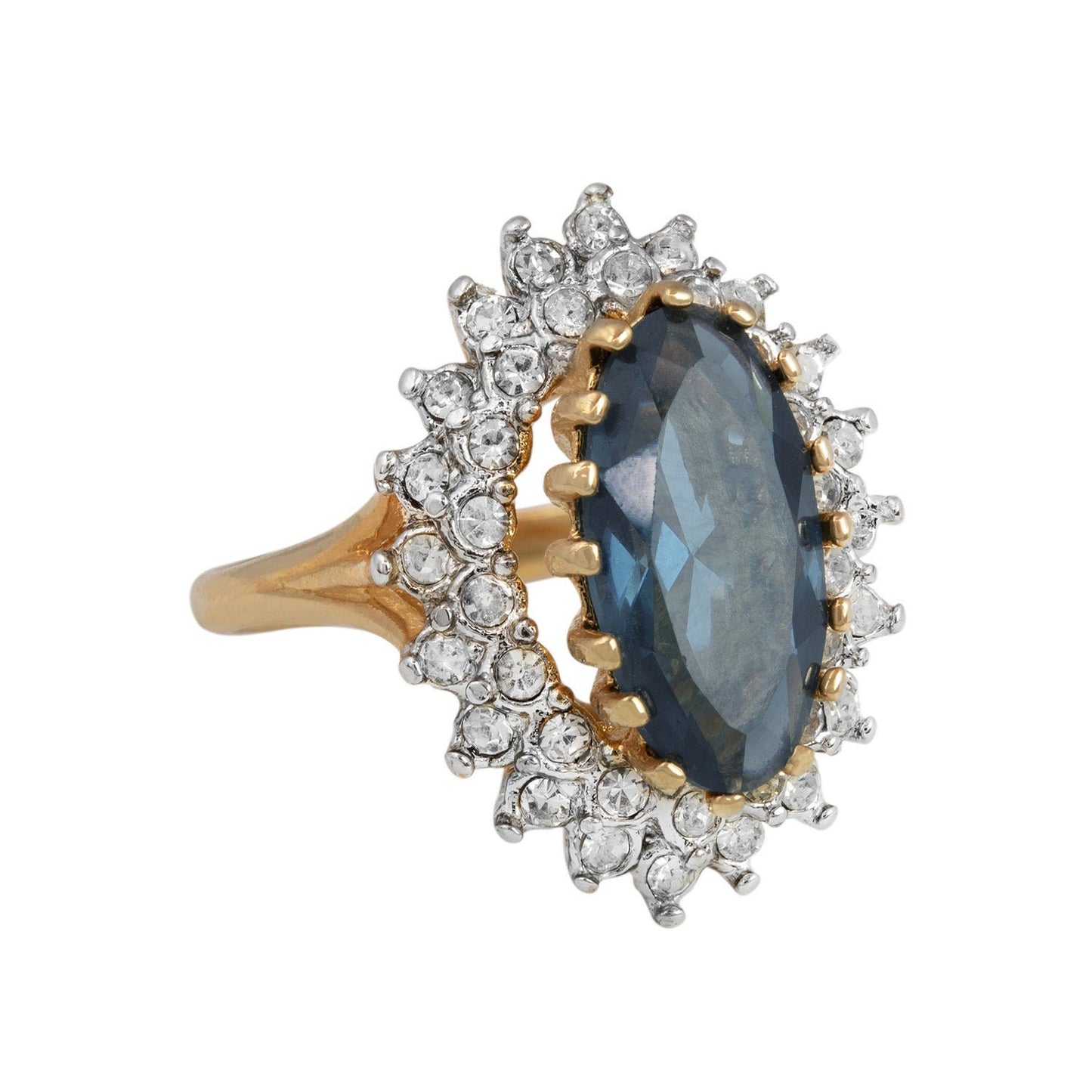 Vintage Sapphire Austrian Crystal Cocktail Ring - 18k Gold Electroplated jewelry image 1