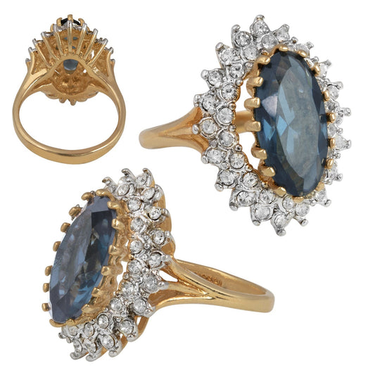 Vintage Sapphire Austrian Crystal Cocktail Ring - 18k Gold Electroplated jewelry image 1