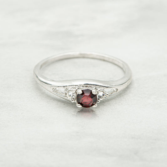 Vintage Genuine Garnet Ring with Austrian Crystal Accents – White Gold Electroplated jewelry image 1