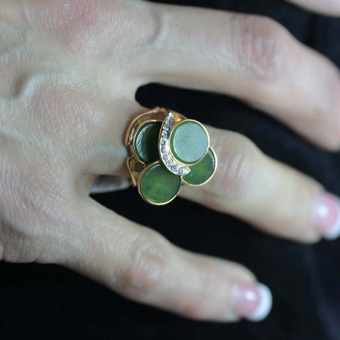 A Vintage Ring Genuine Stone Cocktail Ring 18k Gold Antique Womans Handmade Jewelry