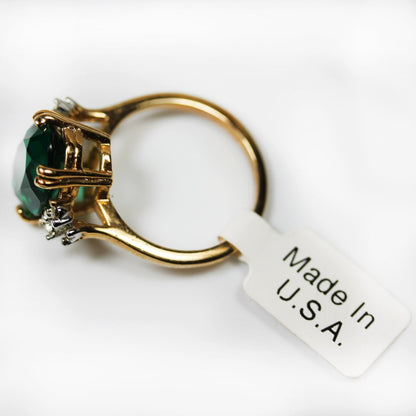 Vintage 1970s Sapphire Blue Austrian Crystal Cocktail Ring - 18k Gold Electroplated #R1928 jewelry image 1