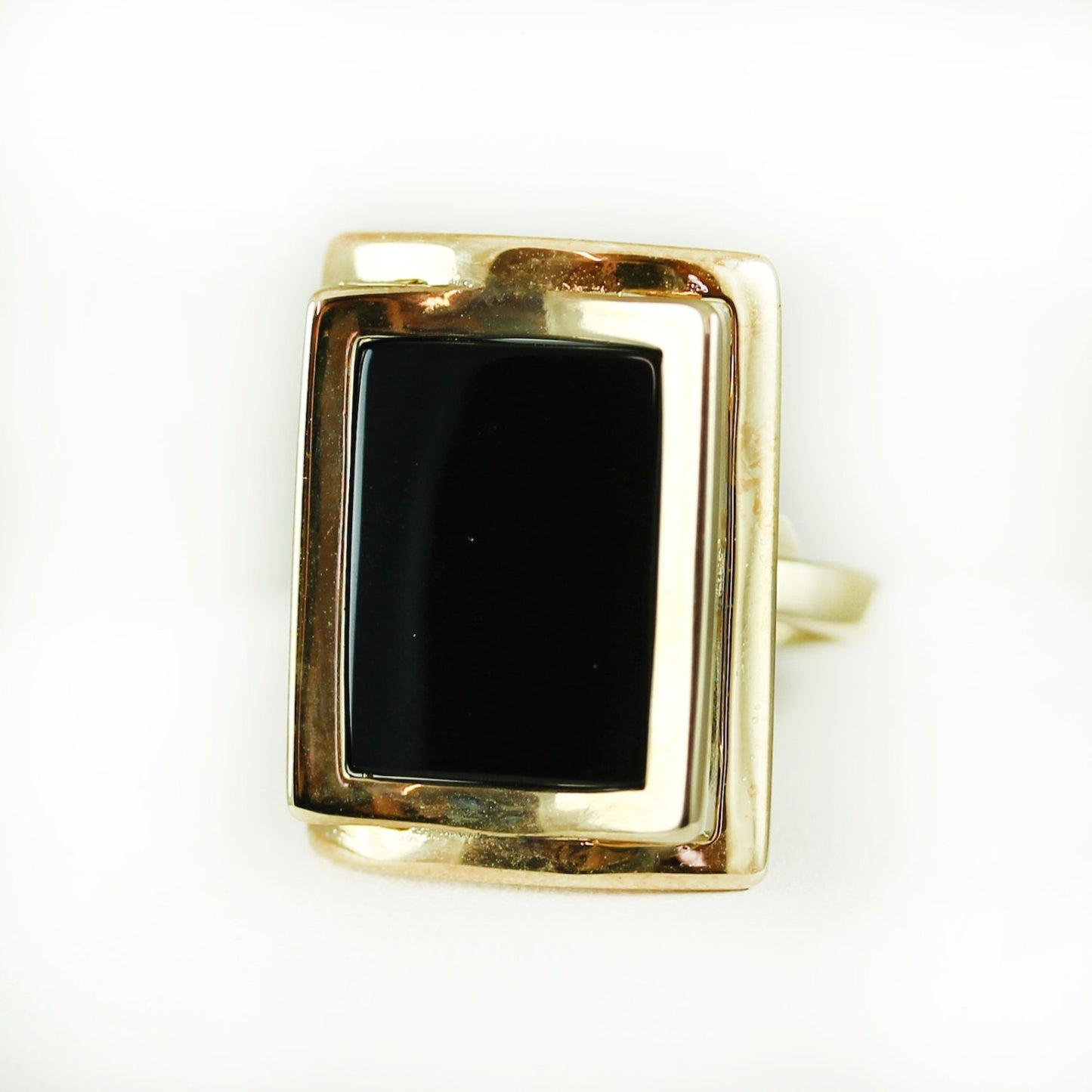 Vintage genuine onyx rectangle cocktail ring with 18k gold electroplated setting