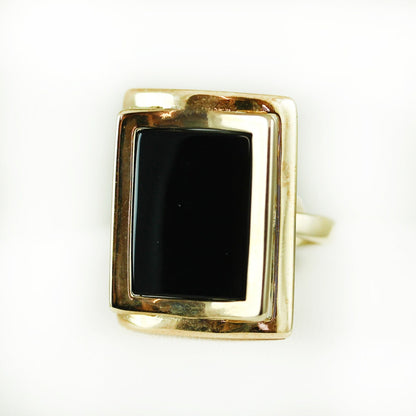 Vintage genuine onyx rectangle cocktail ring with 18k gold electroplated setting
