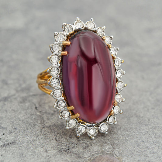 Vintage Amethyst Cabochon Crystal Cocktail Ring - 18kt Yellow Gold Electroplated jewelry image 1