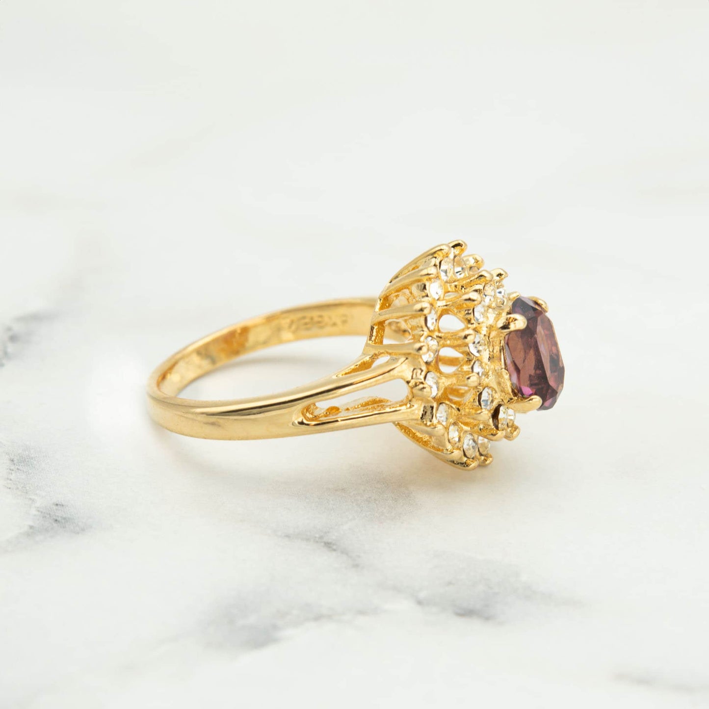 Vintage Amethyst Austrian Crystal Cocktail Ring - 18k Gold Electroplated jewelry image 1