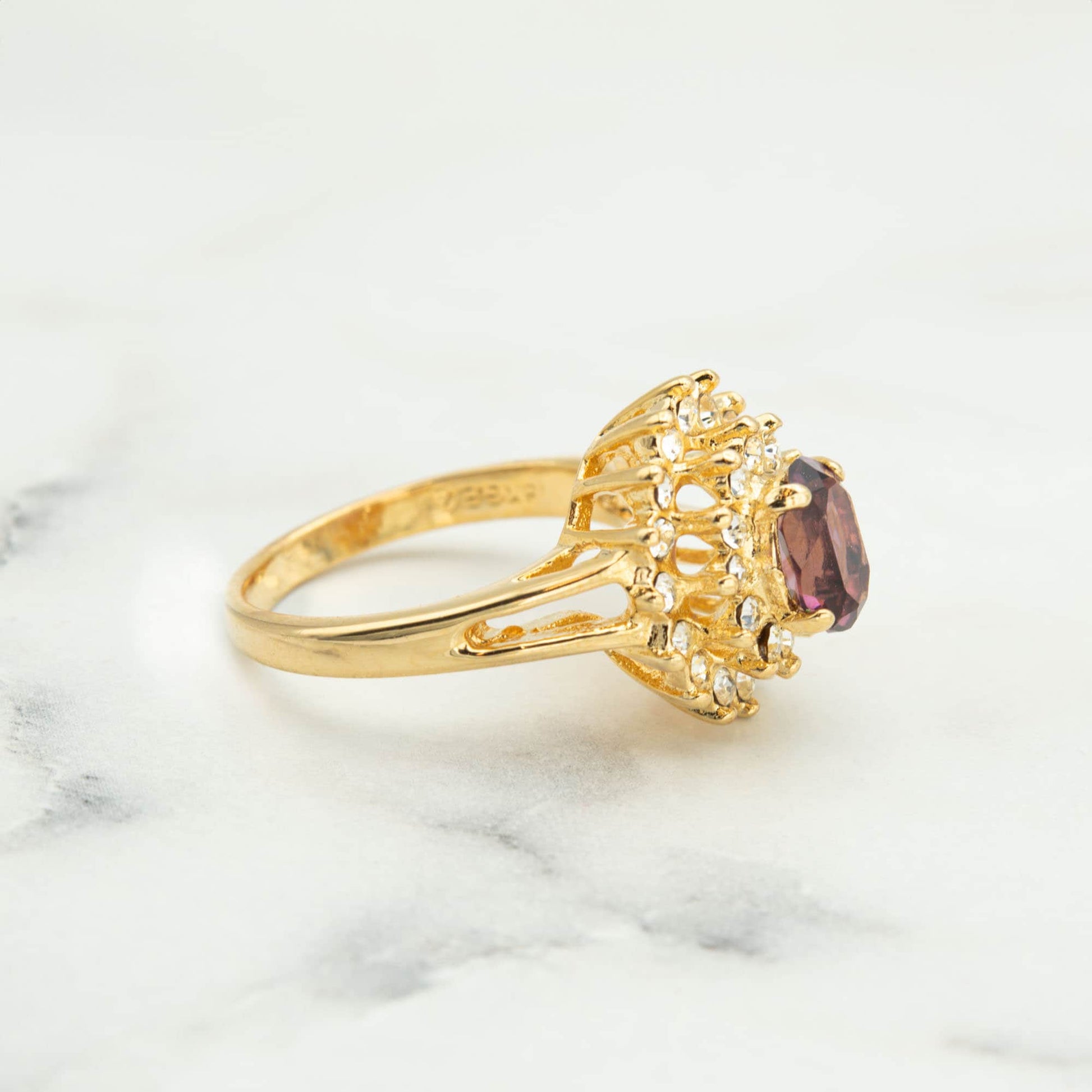 Vintage Amethyst Austrian Crystal Cocktail Ring - 18k Gold Electroplated jewelry image 1