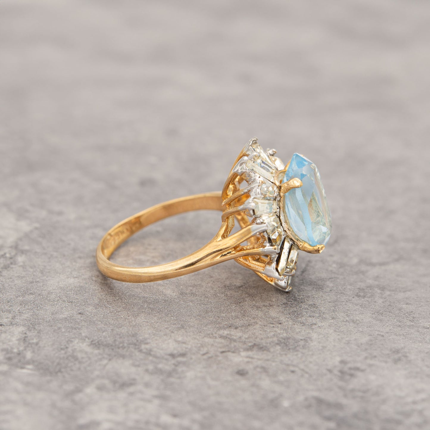 Vintage 1970s Aquamarine Austrian Crystal Cocktail Ring - 18k Gold Electroplated - Made in USA jewelry image 1